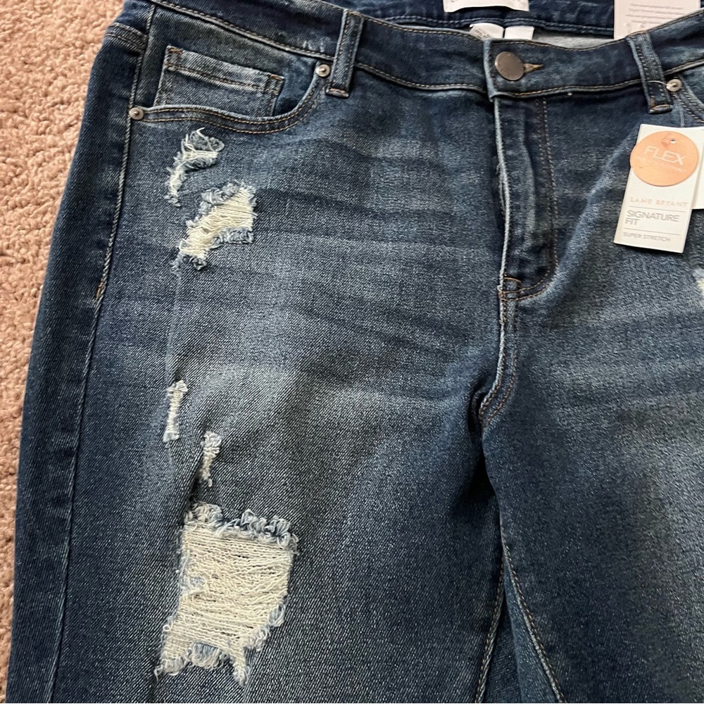 Lane Bryant Dark Blue Flex Magic Distressed Mid Rise Skinny Jeans - Picture 4 of 10